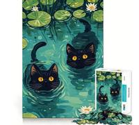 Puzzle pour Adultes 1000 pièces Chats Noirs dans Un étang Découpe serrée Amusant,activité cérébrale Intelligente,Temps de détente,Cadeau d'anniversaire (38x26cm)