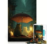 Puzzle pour Adultes 1000 pièces Chats sous Un Parapluie sous la Pluie,découpe Fine,Jeu Stimulant pour Le Cerveau,Jeu Calme,Cadeau de Noël (50x75cm)