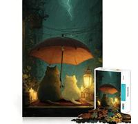 Puzzle pour Adultes 1000 pièces Chats sous Un Parapluie sous la Pluie Pièces découpées avec précision Jeu de réflexion Temps Libre Décoration de Noël (38x52cm)