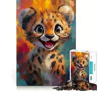 Puzzle pour Adultes 1000 pièces Cheetah Cub Joy Exact Edge Art Focus Building Toy Cozy Time Game Décoration Murale de Noël (38x26cm)