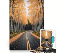 Puzzle pour Adultes 1000 pièces Chemin d'automne à Travers Une forêt de bouleaux Nature Jeu de logique et d'assemblage Facile Cadeau Artistique de Noël (38x26cm)