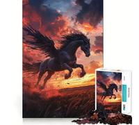 Puzzle pour Adultes 1000 pièces Cheval ailé Noir,découpe Fine,Divertissement et résolution de problèmes,Jeu Confortable,décoration Murale de Noël (38x52cm)