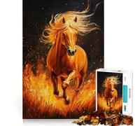 Puzzle pour Adultes 1000 pièces Cheval en Flammes,Puzzle sans Couture,Jeu de Concentration,Cadeau de détente,Cadeau d'anniversaire (50x75cm)