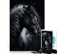 Puzzle pour Adultes 1000 pièces Cheval Noir à crinière Blanche,Assemblage sans Couture,Jeu de Concentration,Cadeau de détente,Cadeau d'anniversaire (38x52cm)