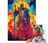 Puzzle pour Adultes 1000 pièces Chevalier en vitrail Jeu de Construction pour Adultes Idéal pour se détendre à la Maison Cadeau Parfait pour Les Amateurs de Jeux vidéo (Dimensions 38x26cm)