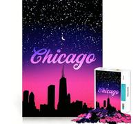 Puzzle pour Adultes 1000 pièces Chicago Pink Night,Assemblage Parfait,Jeu de logique Artistique,Jouet Amusant pour se détendre,Cadeau d'anniversaire ou Loisir (50x75cm)