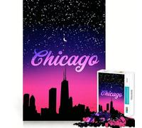 Puzzle pour Adultes 1000 pièces Chicago Pink Night Bord Fin Jeu de Concentration Amusant et Relaxant Cadeau d'anniversaire Amusant (38x52cm)