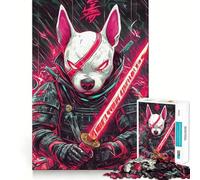 Puzzle pour Adultes 1000 pièces Chien Bull Terrier Guerrier Samouraï Art de Bordure Précise Jouet Créatif pour Temps Coco,Jeu d'Équilibre,Décoration de Noël (38x26cm)