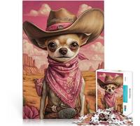 Puzzle pour Adultes 1000 pièces Chien Chihuahua Cowboy Jouets de Divertissement Familial est idéal comme Cadeau pour Toute la Famille 38x26cm