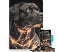 Puzzle pour Adultes 1000 pièces Chien Rottweiler Noir aux Lignes Lumineuses,Assemblage sans Couture,Jeu de Concentration,Cadeau de détente,Cadeau d'anniversaire (38x26cm)