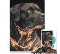 Puzzle pour Adultes 1000 pièces Chien Rottweiler Noir aux Lignes Lumineuses,découpe Fine,Divertissement et résolution de problèmes,Jeu Confortable,décoration Murale de Noël (38x52cm)