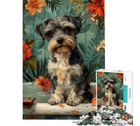 Puzzle pour Adultes 1000 pièces Chien Schnauzer Miniature dans Une Baignoire Difficile et Stimulant Anti-Stress Jouet de décoration pour la Maison Convient aux Enfants de 14 Ans et Plus (38x26cm)