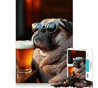 Puzzle pour Adultes 1000 pièces Chill Pug Beer Dog Fine Edge Craft Problem Resolution Toy Relax Game Play Birthday Art Play (38x52cm)
