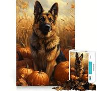 Puzzle pour Adultes 1000 pièces Chiot d'automne dans des citrouilles Décoration Clean Fit Jeu Stimulant Jeu de réflexion Moment de détente Décoration d'anniversaire Cadeau (50x75cm)