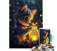 Puzzle pour Adultes 1000 pièces Chiot Mignon avec des lucioles Puzzle de 1000 pièces Jouet décoration Murale améliore la mémoire Cadeau d'anniversaire (50x75cm)
