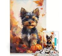 Puzzle pour Adultes 1000 pièces Chiot Yorkshire dans des Feuilles d'automne Jouet éducatif Difficile liste de souhaits avec Le Père Noël 38x26cm