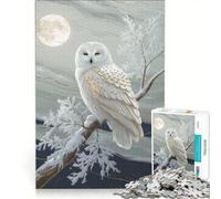 Puzzle pour Adultes 1000 pièces Chouette des neiges perchée au Clair de Lune Jeu Manuel activités Amusantes à la Maison renforce Les Liens Amoureux 50x75cm