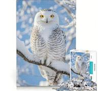 Puzzle pour Adultes 1000 pièces Chouette des neiges perchée sur Une Branche enneigée Jeux Amusants détente intellectuelle renforce l'amour Entre Les Couples 38x26cm