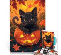 Puzzle pour Adultes 1000 pièces Citrouille d'halloween pour Chat Entraînez Votre Cerveau et Vos Mains Cadeau Amusant 38x26cm