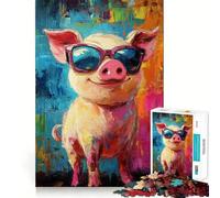 Puzzle pour Adultes 1000 pièces Cochon Chic en Lunettes de Soleil Design Finement découpé Activité intellectuelle Jeu de détente Décoration Artistique de Noël (38x26cm)