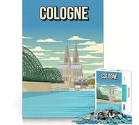Puzzle pour Adultes 1000 pièces Cologne Pixel Art,Affiche de Voyage,découpe Premium,Jeu de réflexion et de détente,décoration Murale de Noël (38x26cm)