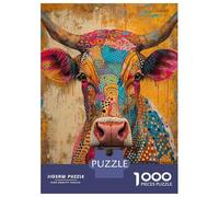 Puzzle pour Adultes 1000 Pièces Colorful Cow Wall Art Print Puzzles pour Adolescents, Jouet, Décoration Murale, Cadeaux Uniques pour Anniversaire Et Noël 70x50cm/1000pcs