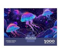 Puzzle pour Adultes 1000 Pièces Cosmic Neon Jellyfish Puzzles pour Adolescents, Jeu Manuel, Cadeaux pour Femmes, Cadeaux De Noël Et d'anniversaire 70x50cm/1000pcs
