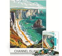 Puzzle pour Adultes 1000 pièces Côte des îles Anglo-Normandes Pièces découpées avec précision Jeu de réflexion et de détente Décoration de Noël (38x52cm)