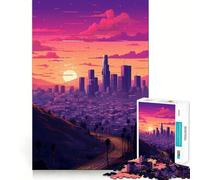Puzzle pour Adultes 1000 pièces Coucher de Soleil à Los Angeles Pixel Art Décoration soignée Jeu de logique et d'adresse Jeu Amusant et décontracté Cadeau d'anniversaire (50x75cm)