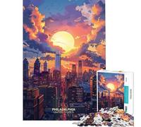 Puzzle pour Adultes 1000 pièces Coucher de Soleil à Philadelphie États-Unis Puzzle de 1000 pièces Décoration Murale Jeu Difficile et Stimulant pour Toute la Famille (75x50cm)