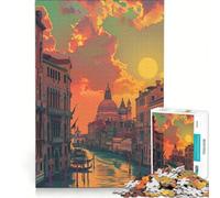 Puzzle pour Adultes 1000 pièces Coucher de Soleil à Venise Italie Jeu de réflexion pour s'amuser en Famille liste de souhaits avec Le Père Noël 38x52cm