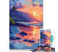 Puzzle pour Adultes 1000 pièces Coucher de Soleil hawaïen Pixel Art Décoration soignée Jeu de logique et d'adresse Jeu Amusant et décontracté Cadeau d'anniversaire (38x26cm)
