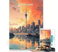 Puzzle pour Adultes 1000 pièces,Coucher de Soleil sur la Skyline d'Auckland,Jeu de logique Amusant et Facile à Jouer,Cadeau Artistique de Noël (50x75cm)