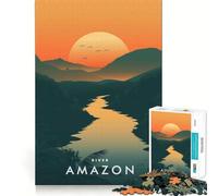 Puzzle pour Adultes 1000 pièces Coucher de Soleil sur Le fleuve Amazone Jeu de précision et de Stimulation mentale Jouet pour Un Moment de détente et de Divertissement Décoration de Noël (38x52cm)