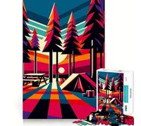 Puzzle pour Adultes 1000 pièces Coucher de Soleil sur Le thème du Camping WPAP Popart Jointure Lisse Jeu Amusant de Concentration mentale Jeu Occasionnel Cadeau d'anniversaire Amusant (38x26cm)
