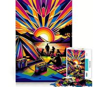 Puzzle pour Adultes 1000 pièces Coucher de Soleil sur Le thème du Camping WPAP Popart Jointure Lisse Jeu Amusant de Concentration mentale Jeu Occasionnel Cadeau d'anniversaire Amusant (38x52cm)