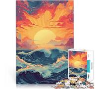Puzzle pour Adultes 1000 pièces Coucher de Soleil sur l'océan, Vagues au Japon Jeux éducatifs est idéal comme Cadeau pour Toute la Famille 26x38cm