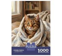 Puzzle pour Adultes 1000 Pièces Cozy Cat Wrapped in Blanket Puzzle Casse-tête Jeu pour S'amuser en Famille Interaction Parent-Enfant 70x50cm/1000pcs