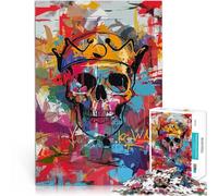 Puzzle pour Adultes 1000 pièces Crâne avec Un Graffiti de Couronne Soulagement du Stress Convient pour la décoration de Bureau 38x26cm