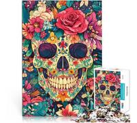 Puzzle pour Adultes 1000 pièces Crâne en Fleurs Séjour Anti-Stress pour Tuer Le Temps Jeu éducatif pour Anniversaire, Noël 52x38cm