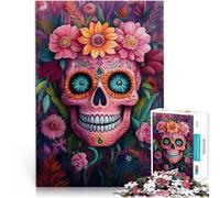 Puzzle pour Adultes 1000 pièces Crâne Rose et Fleurs Compétition de Vitesse Manuelle est idéal comme Cadeau pour Toute la Famille 52x38cm