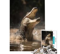 Puzzle pour Adultes 1000 pièces Crocodile prédateur en embuscade Jeu Stimulant et Relaxant Activités familiales Cadeau d'anniversaire (Dimensions 75x50cm)