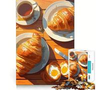 Puzzle pour Adultes 1000 pièces Croissant Petit-déjeuner Nature Morte Fine Joint Fun Stimule Mental Toy Cood Game Dream Play Cadeau d'anniversaire Amusant (38x52cm)