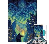 Puzzle pour Adultes 1000 pièces Cthulhu Nuit étoilée Puzzles pour Adolescents Vacances à la Maison Activités Amusantes Jeu de défi Unique (Taille 50x75cm)