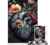 Puzzle pour Adultes 1000 pièces Cœur Humain avec Fleurs Jeu éducatif Défi Difficile Décoration Murale Renforce l'amour Entre Les Couples (26x38cm)