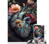 Puzzle pour Adultes 1000 pièces Cœur Humain avec Fleurs Jeu Impossible Défi Difficile Jouet éducatif Renforcer l'amour Entre Les Couples (50X75cm)