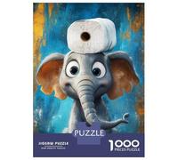 Puzzle pour Adultes 1000 Pièces Cute Elephant with Toilet Paper Puzzle Casse-tête Jeu pour S'amuser en Famille Interaction Parent-Enfant 38x26cm/1000pcs