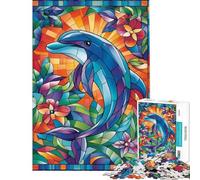 Puzzle pour Adultes 1000 pièces Dauphin Vitrail pour Anniversaire Noël Jeu Familial Difficile Convient aux Personnes de 14 Ans et Plus (38x26cm)