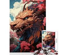 Puzzle pour Adultes 1000 pièces Décoration Murale Dragon Sakura Japonais pour Les Jeux en Famille avec Poster et fiche de Questions Assortis Dimensions 38x52cm