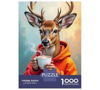 Puzzle pour Adultes 1000 Pièces Deer Drinking Coffee Mug Puzzles pour Adolescents, Jouet, Décoration Murale, Cadeaux Uniques pour Anniversaire Et Noël 70x50cm/1000pcs